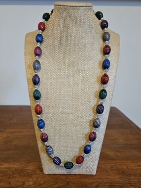 Multicolor Ribbed Bead Women's Necklace